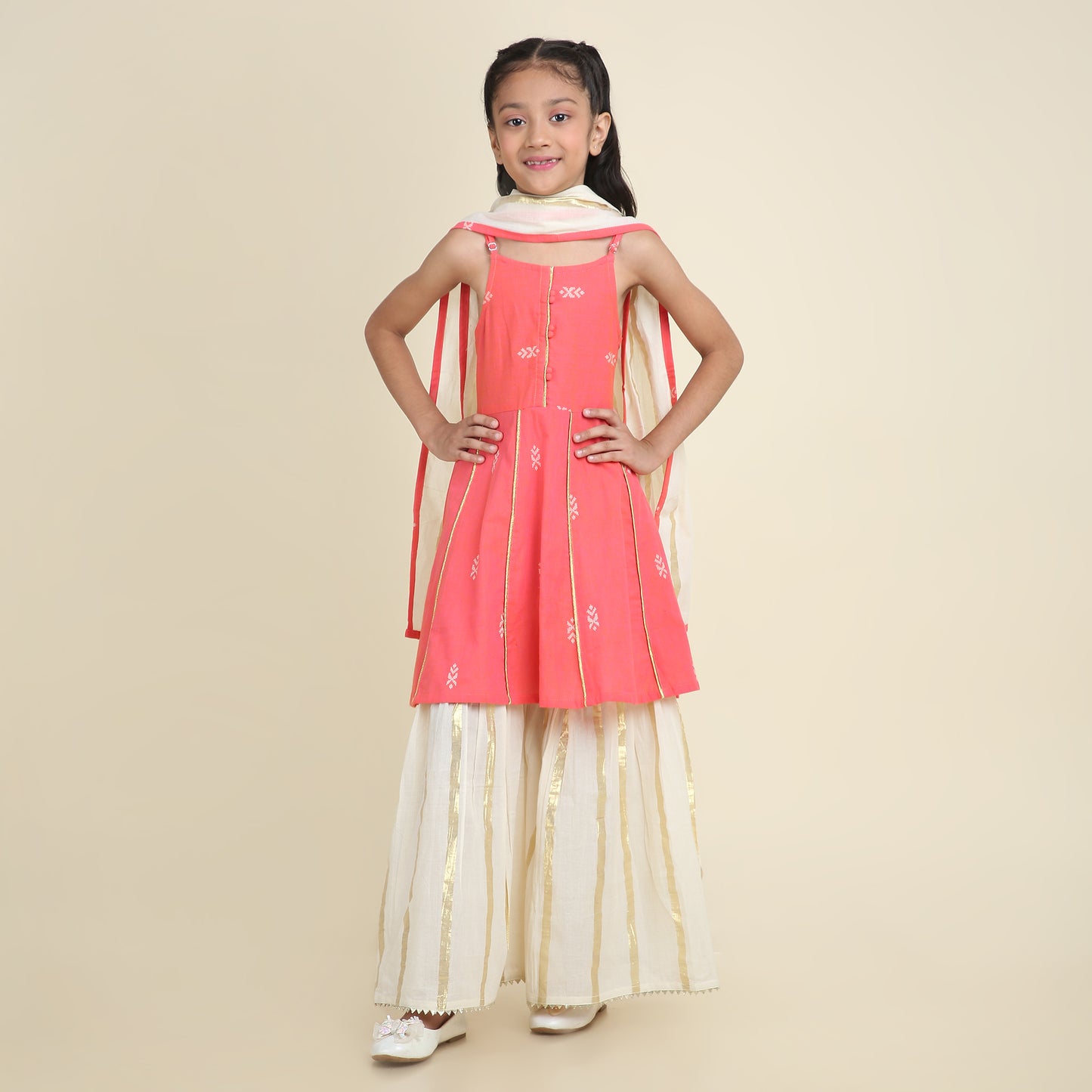 Coral Glow Sharara Set