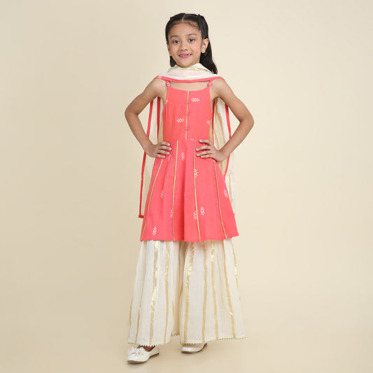 Coral Glow Sharara Set