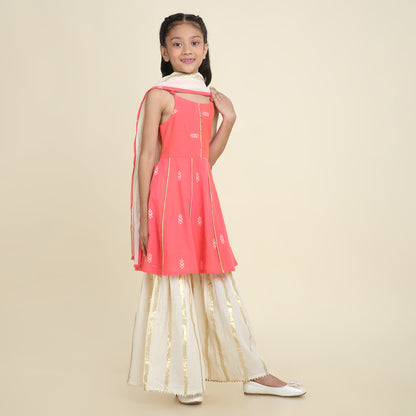 Coral Glow Sharara Set