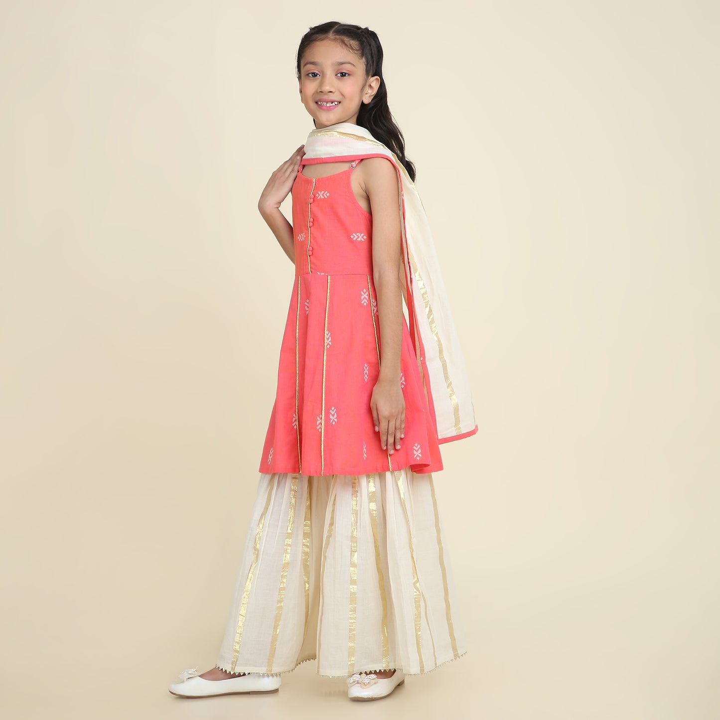 Coral Glow Sharara Set