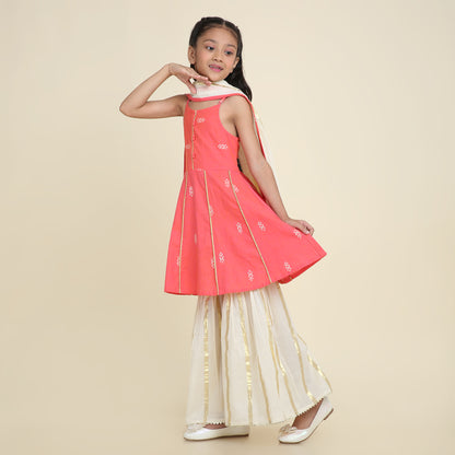 Coral Glow Sharara Set