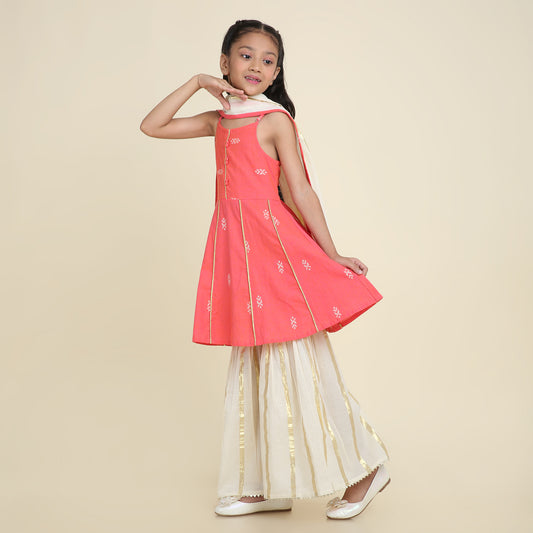 Coral Glow Sharara Set